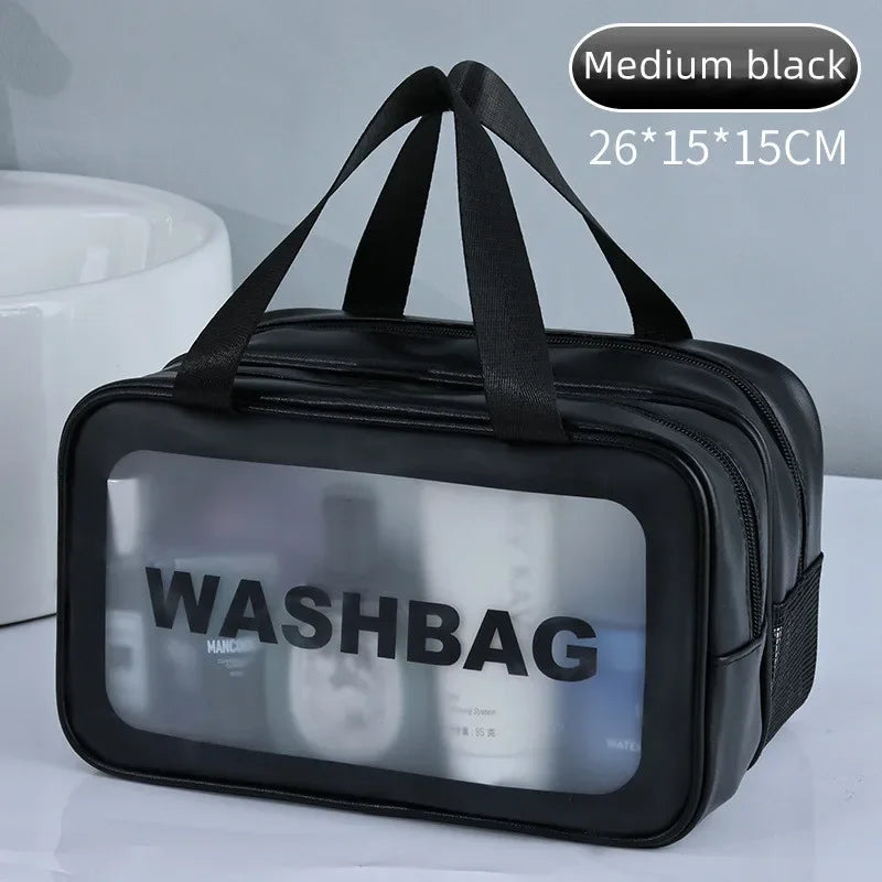 Dry-wet separation double transparent PU makeup bag portable washing