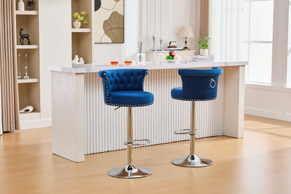 2er-Set Barhocker Samt, verstellbare drehbare Barhocker mit Silber