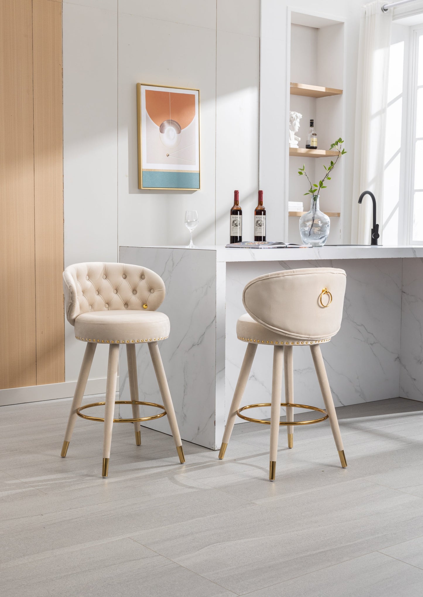 Counter Height Bar Stools Set of 2 for Kitchen Counter Solid Wood Legs