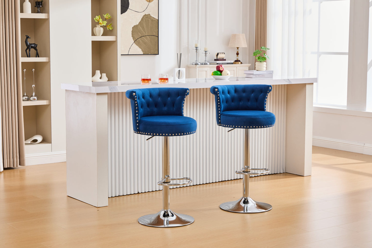 2er-Set Barhocker Samt, verstellbare drehbare Barhocker mit Silber