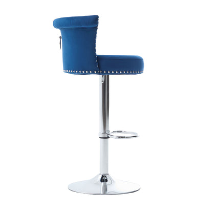 2er-Set Barhocker Samt, verstellbare drehbare Barhocker mit Silber