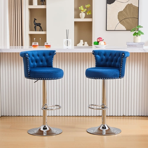 2er-Set Barhocker Samt, verstellbare drehbare Barhocker mit Silber
