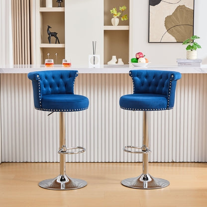 2er-Set Barhocker Samt, verstellbare drehbare Barhocker mit Silber