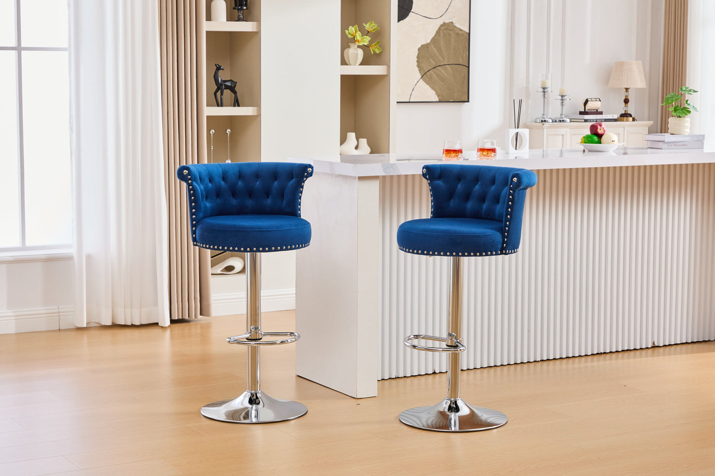 2er-Set Barhocker Samt, verstellbare drehbare Barhocker mit Silber