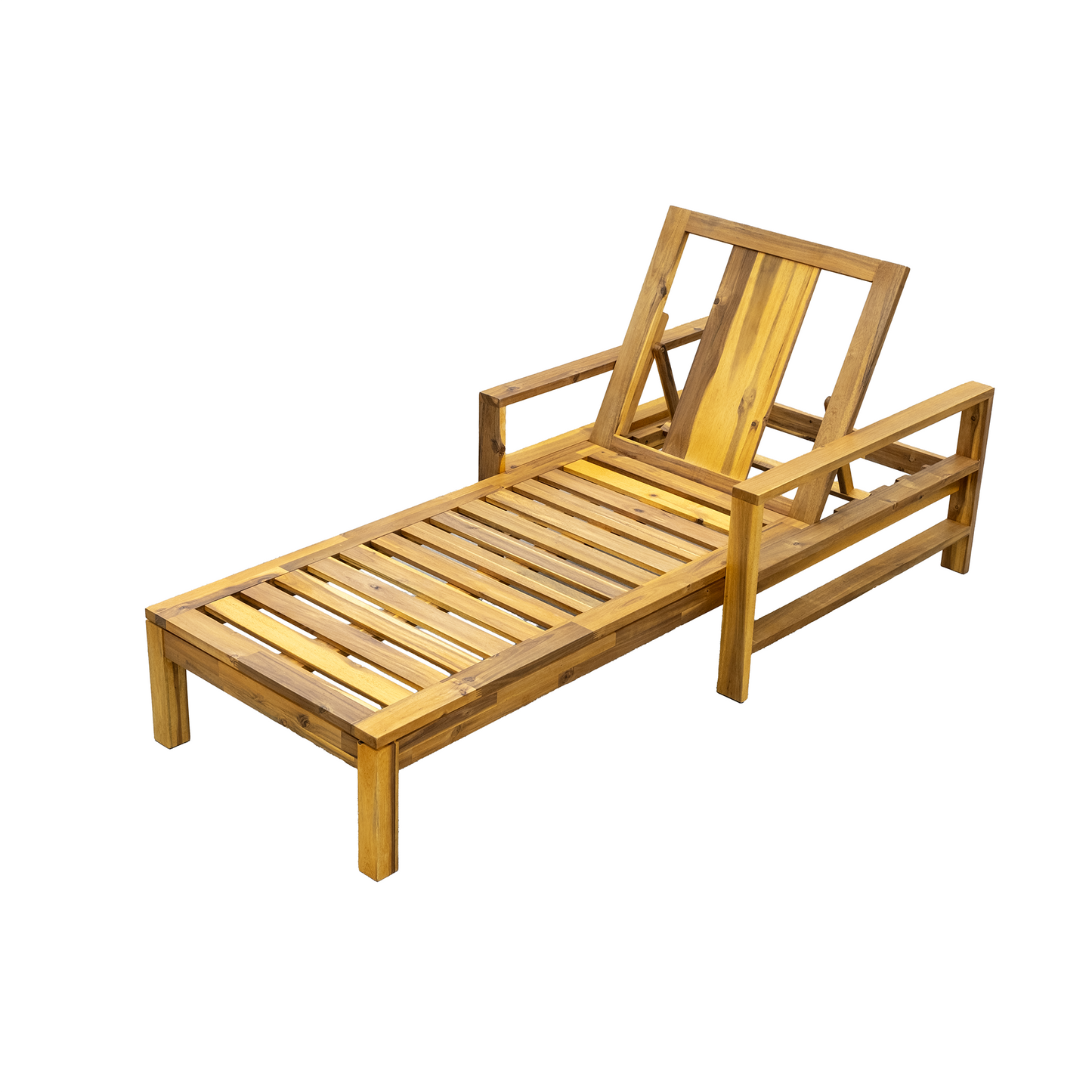 Acacia Wood Adjustable Backrest Outdoor Lounge Chair, Suitable for