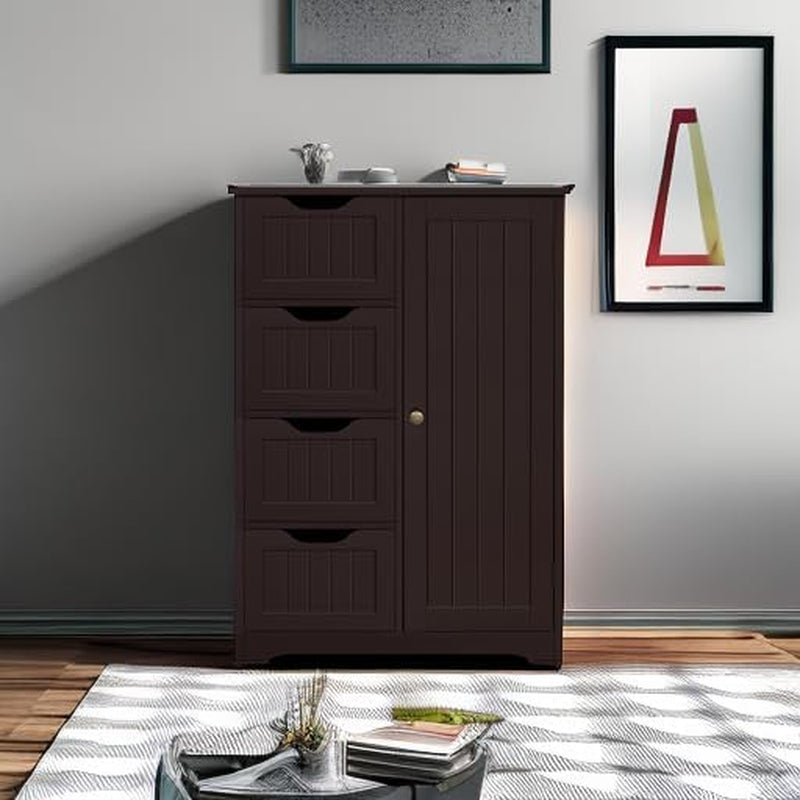 Brown Wooden Bathroom Cabinet with 4 Drawers Cupboard