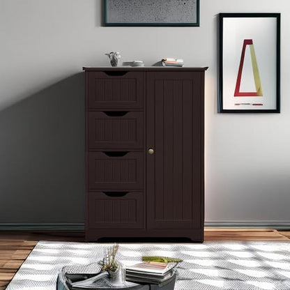 Brown Wooden Bathroom Cabinet with 4 Drawers Cupboard