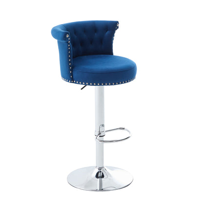 2er-Set Barhocker Samt, verstellbare drehbare Barhocker mit Silber