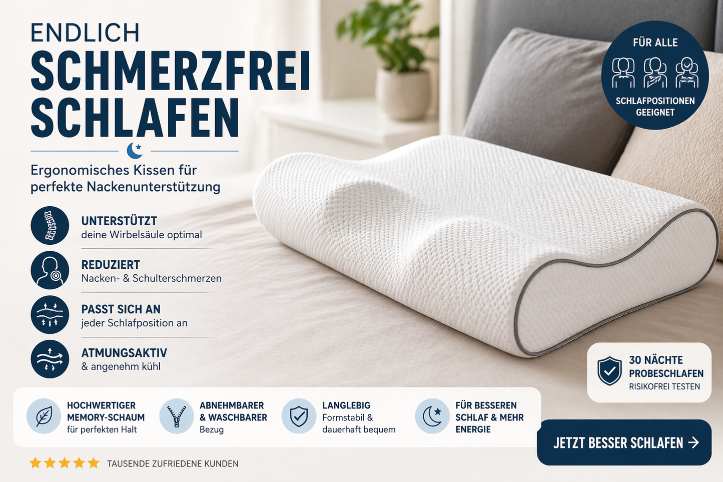 Ergonomic Pillow - Better Sleep & Less Neck Pain Dream Sleeps