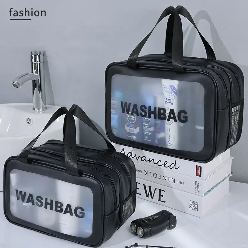 Dry-wet separation double transparent PU makeup bag portable washing