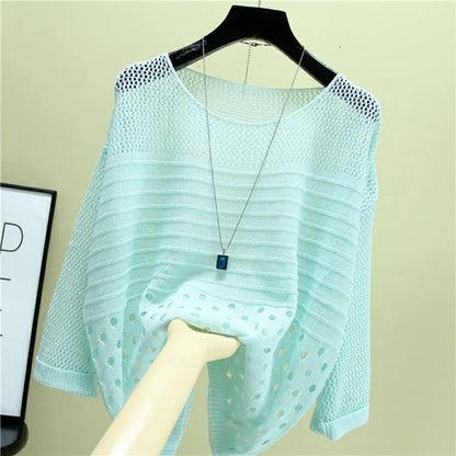 Spring and Summer New Ice Silk Knitted Vest Top Hollow Out Thin