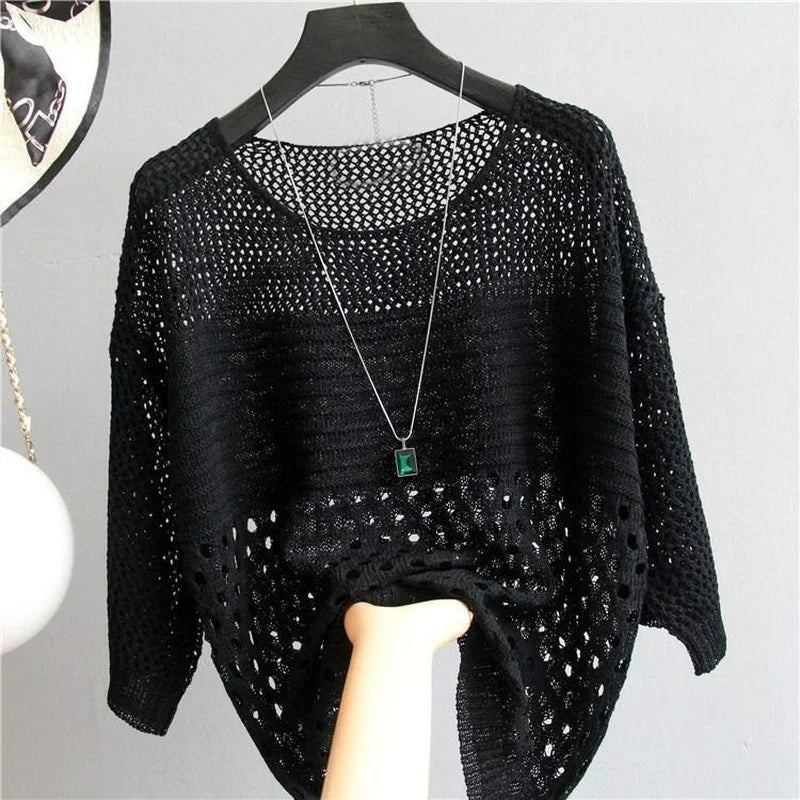 Spring and Summer New Ice Silk Knitted Vest Top Hollow Out Thin