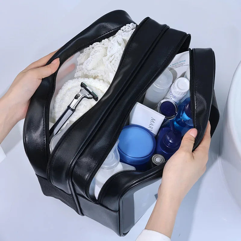 Dry-wet separation double transparent PU makeup bag portable washing