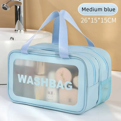 Dry-wet separation double transparent PU makeup bag portable washing