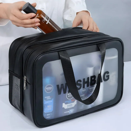 Dry-wet separation double transparent PU makeup bag portable washing
