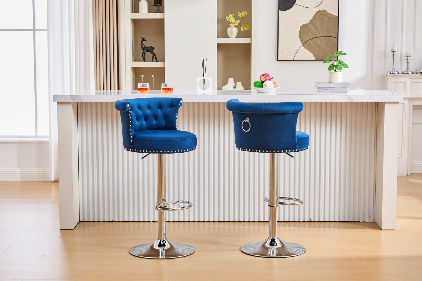 2er-Set Barhocker Samt, verstellbare drehbare Barhocker mit Silber