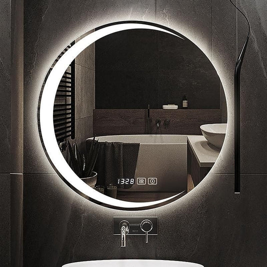 80CM Round Smart LED Bathroom Mirror with 3-Color Adjustable Backlight & Defogging Feature