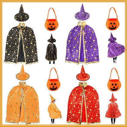 Children’s Halloween Star Wizard’s Cloak Cosplay Costume With Pumpkin