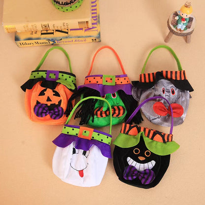 Halloween Witch Pumpkin Tote Candy Bag with Decorative Props