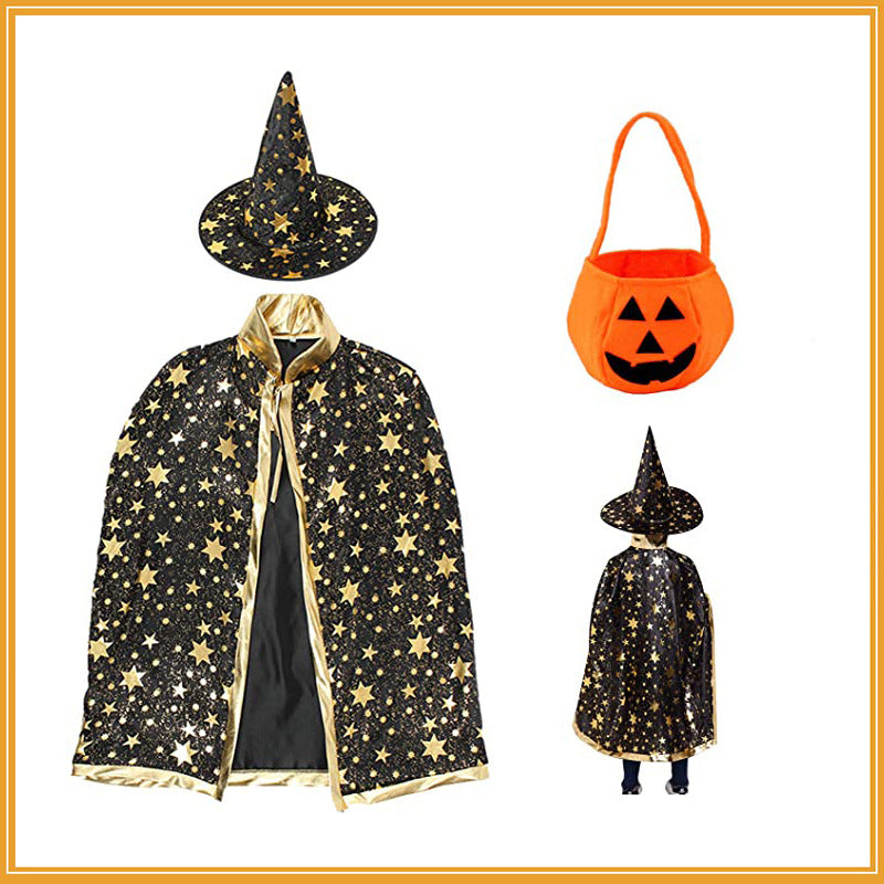 Children’s Halloween Star Wizard’s Cloak Cosplay Costume With Pumpkin