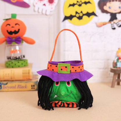 Halloween Witch Pumpkin Tote Candy Bag with Decorative Props