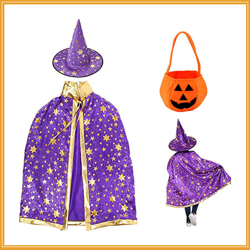 Children’s Halloween Star Wizard’s Cloak Cosplay Costume With Pumpkin