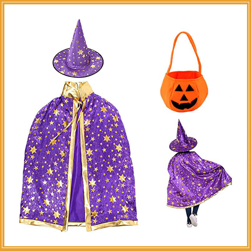 Children’s Halloween Star Wizard’s Cloak Cosplay Costume With Pumpkin