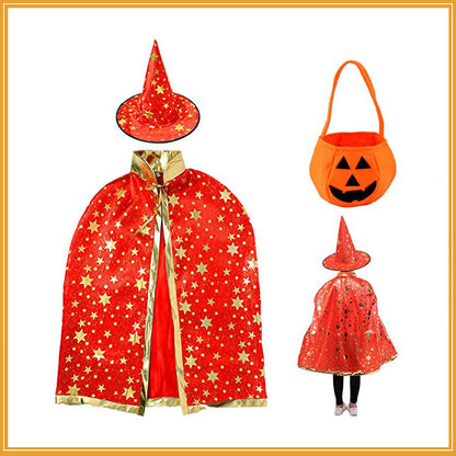 Children’s Halloween Star Wizard’s Cloak Cosplay Costume With Pumpkin
