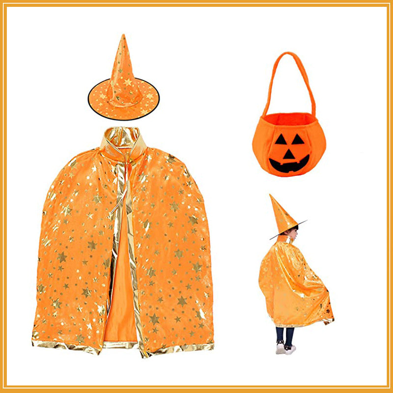 Children’s Halloween Star Wizard’s Cloak Cosplay Costume With Pumpkin