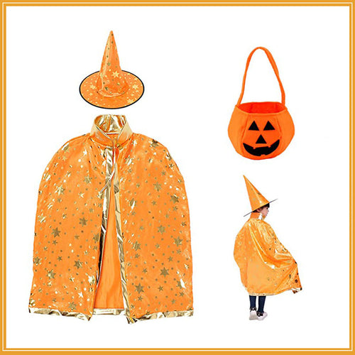 Children’s Halloween Star Wizard’s Cloak Cosplay Costume With Pumpkin