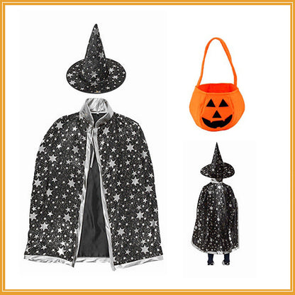 Children’s Halloween Star Wizard’s Cloak Cosplay Costume With Pumpkin