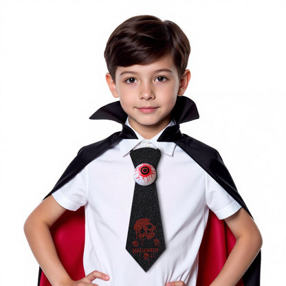Halloween Glow-in-the-Dark Eyeball and Bat-Themed Tie – Kids Costume