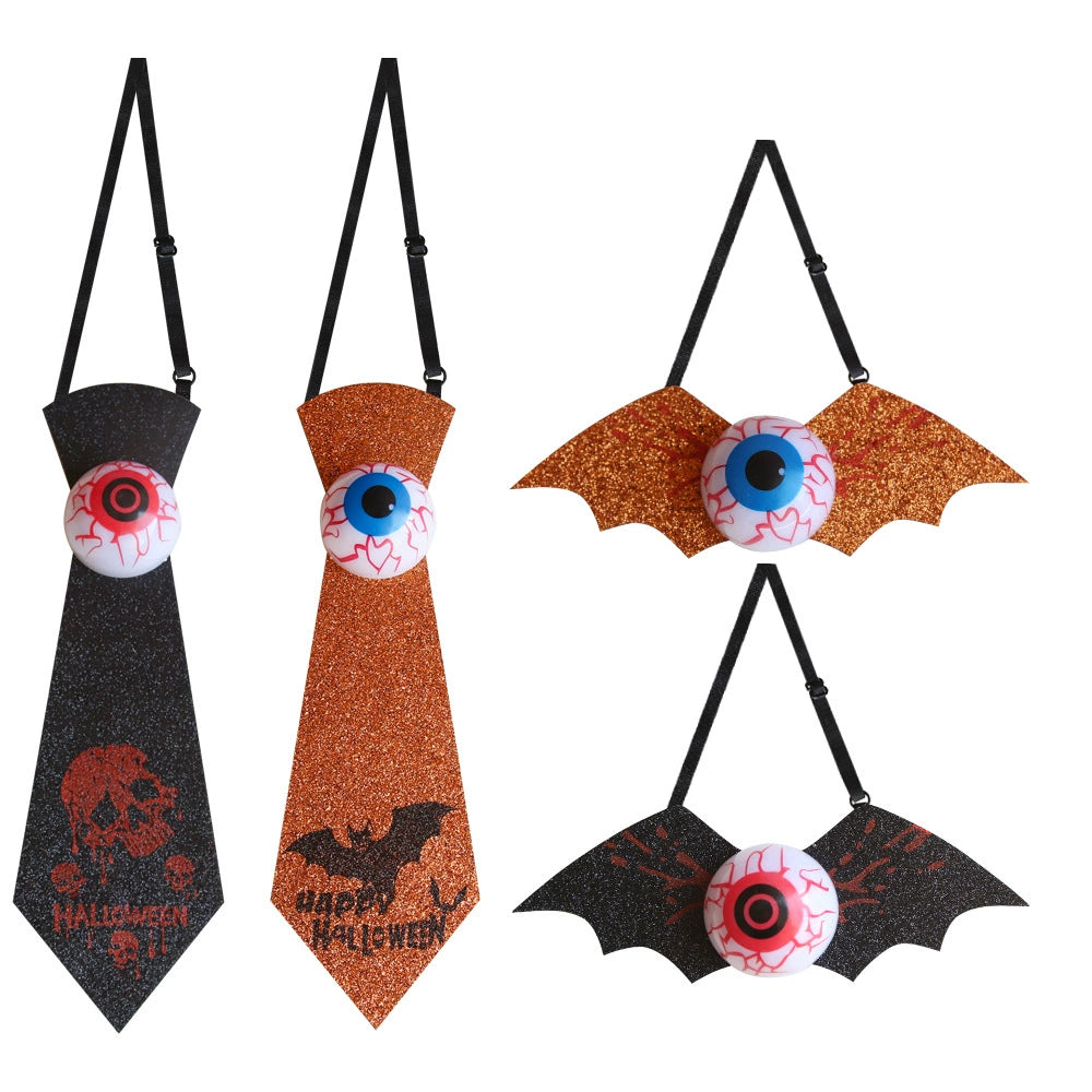 Halloween Glow-in-the-Dark Eyeball and Bat-Themed Tie – Kids Costume