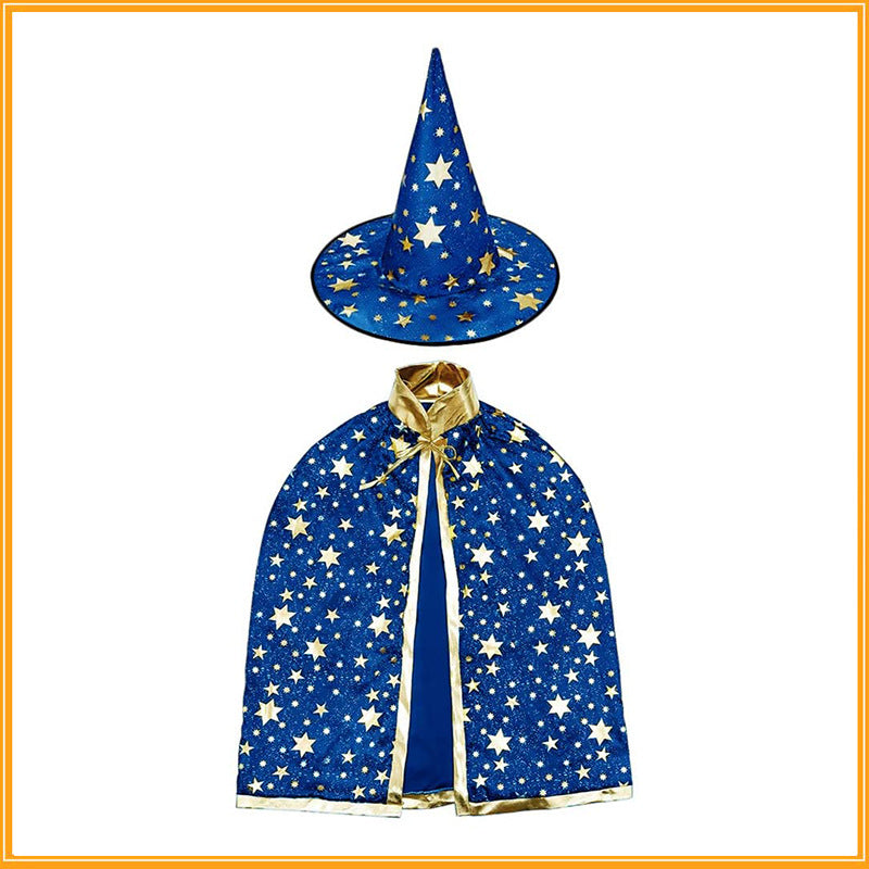 Children’s Halloween Star Wizard’s Cloak Cosplay Costume With Pumpkin