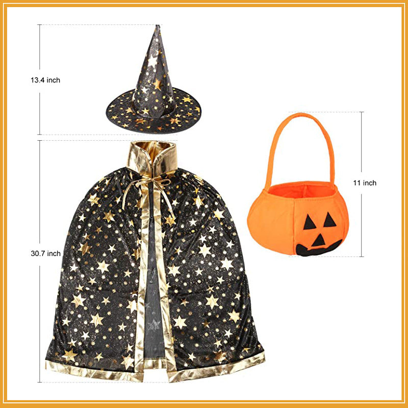 Children’s Halloween Star Wizard’s Cloak Cosplay Costume With Pumpkin